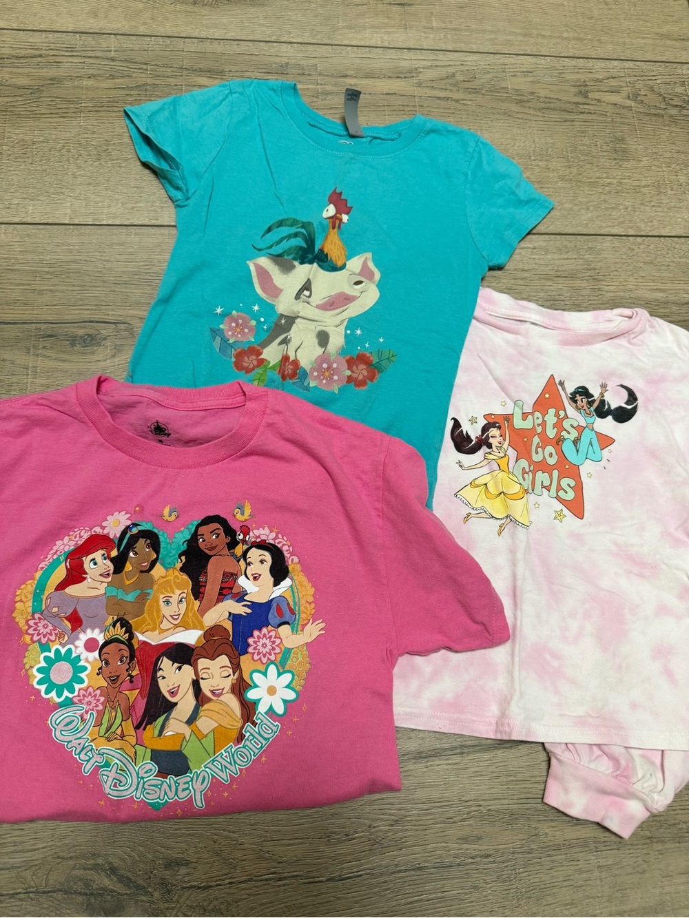 Disney Girls Tees Pink Turquoise Light Pink - Princess & Moana Designs